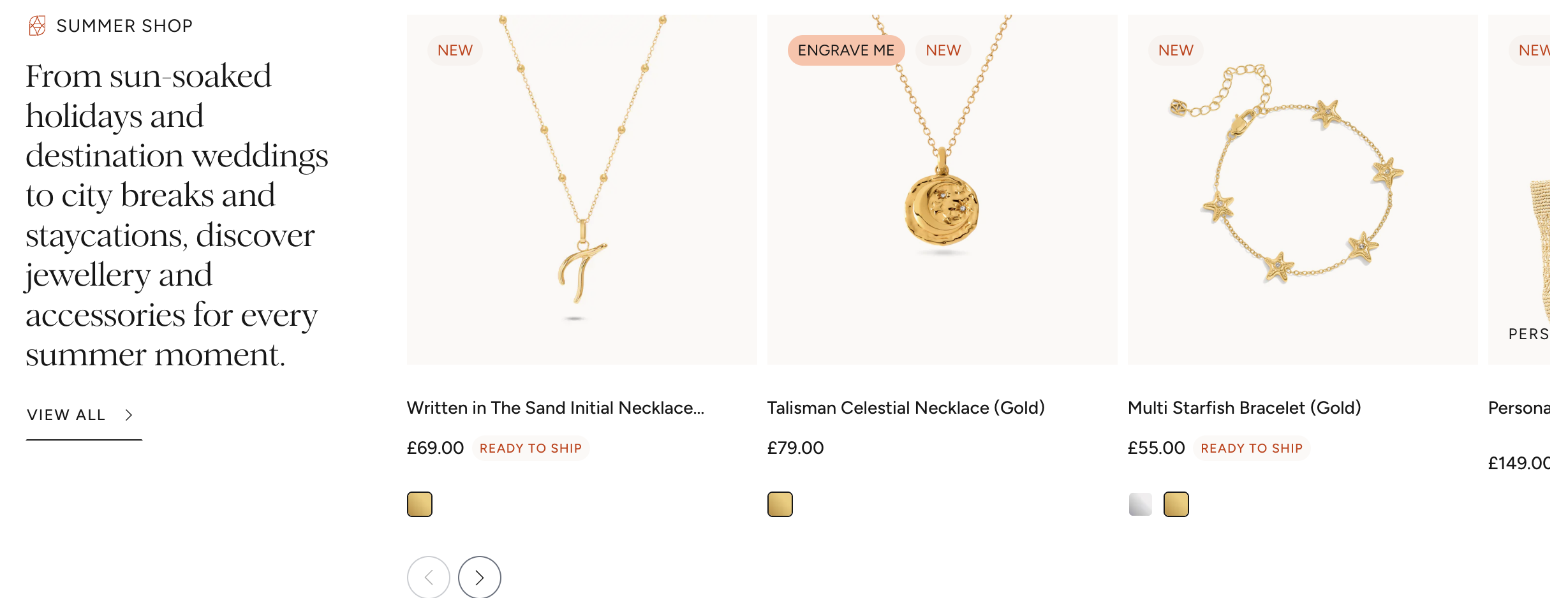 Abbott Lyon — Summer Shop homepage with jewellery collection