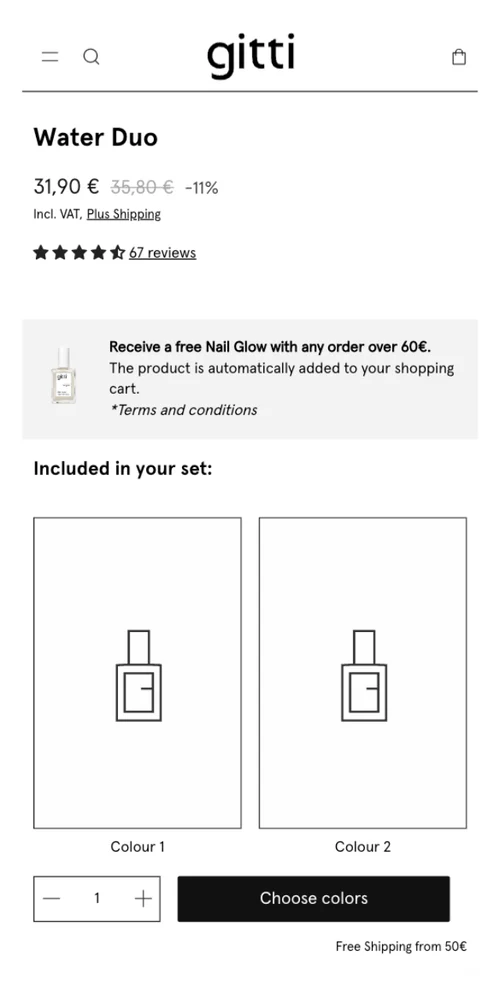 Gitti — mobile product experience and Water Duo page