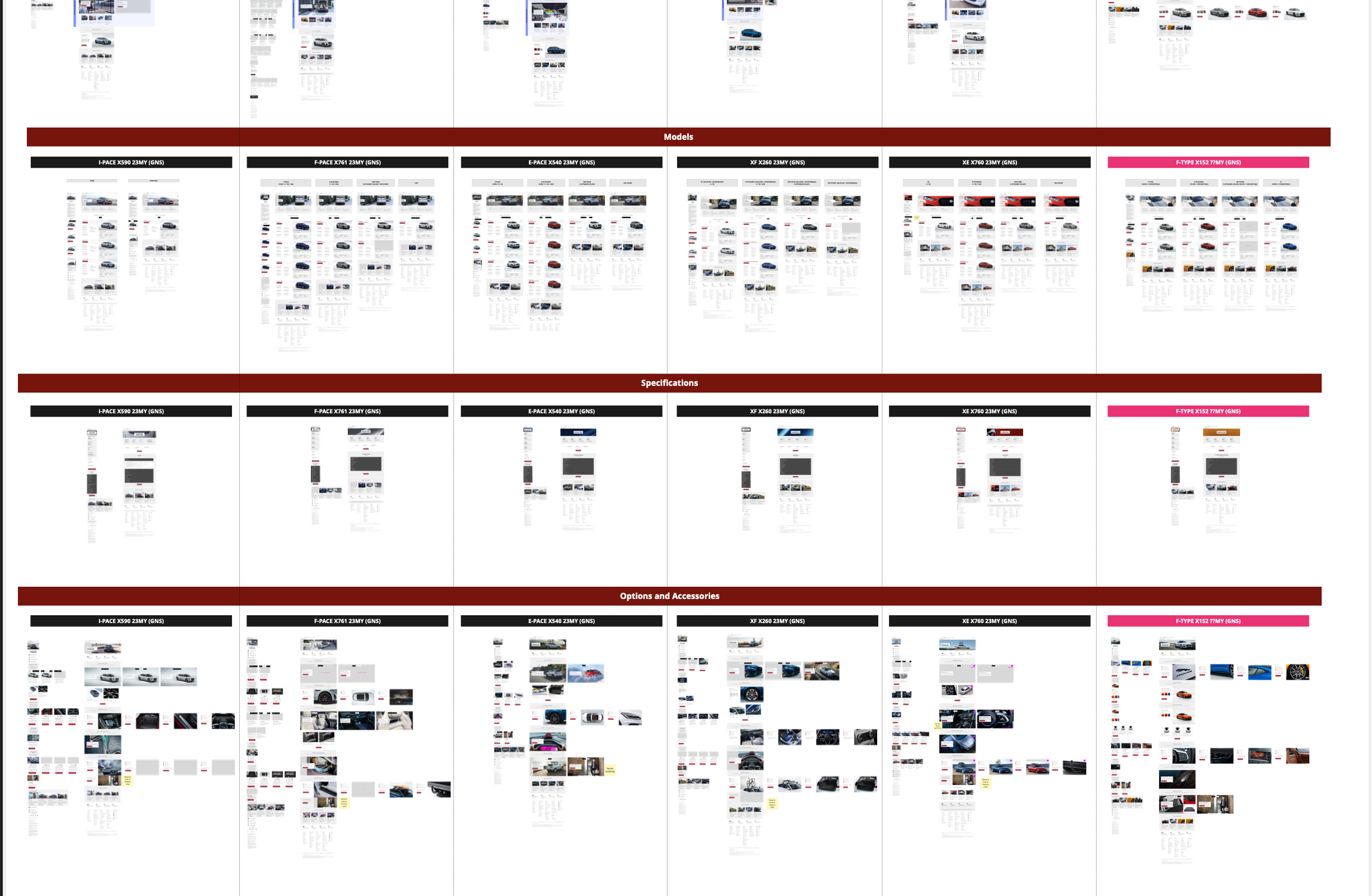 JLR configurator — full screen designs across mobile, models, specifications and options